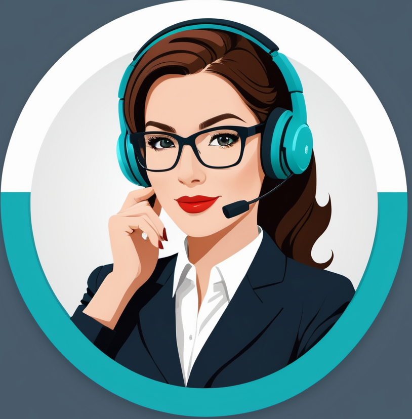 A vállalkozás logója. Egy virtuális asszisztens hölgy headsettel a fején várja a megrendelők hívását.